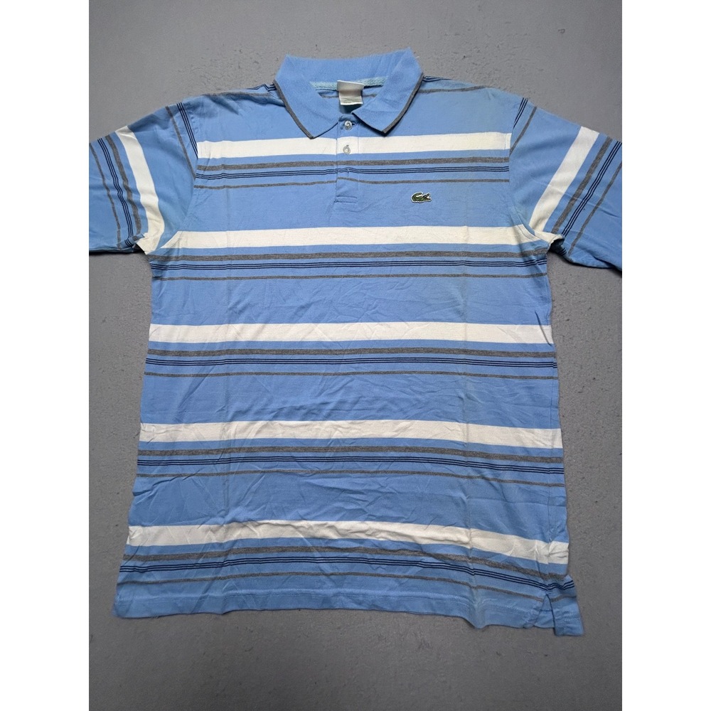 Lacoste Polo Shirt Cotton Striped Blue White Size 8 Mens